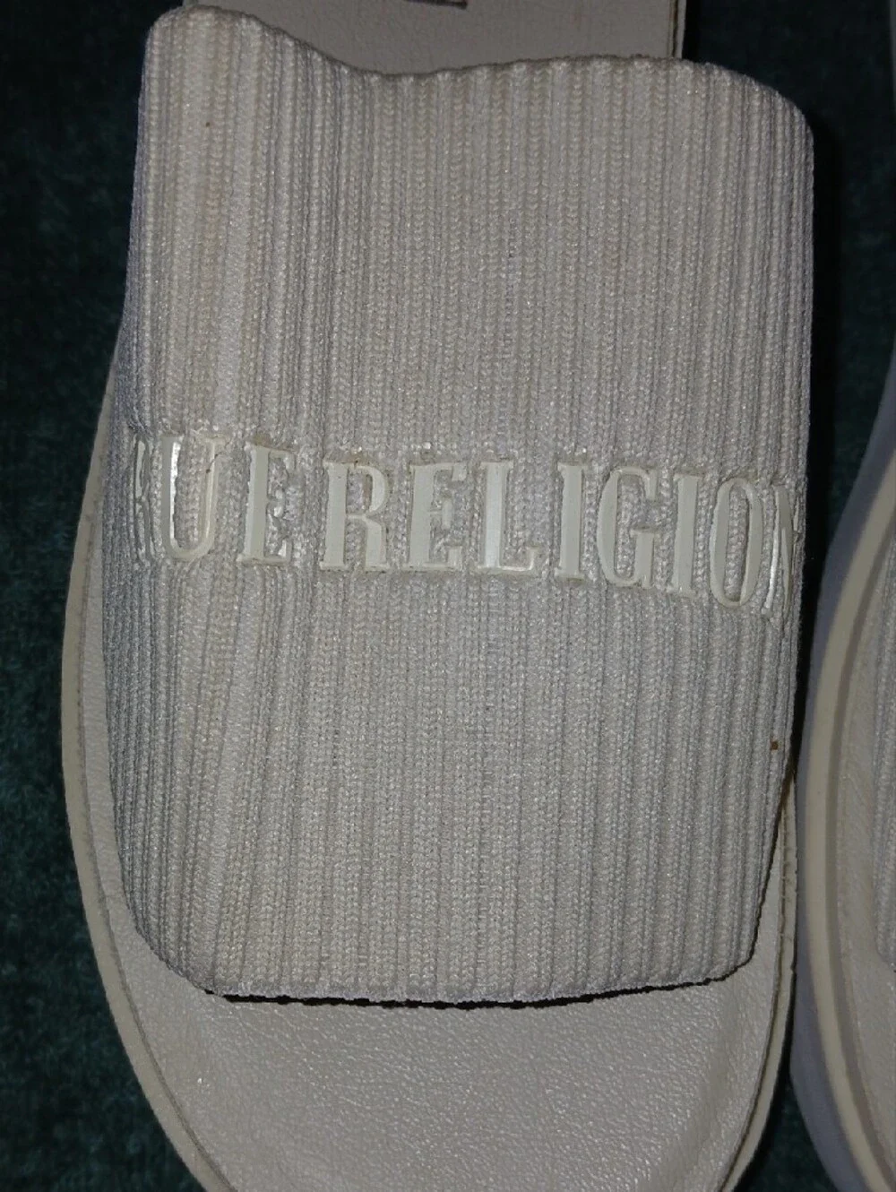 Womens True Religion Jann Cream Platform Ribbed Knit Slide Sandals Sz: 7.5
